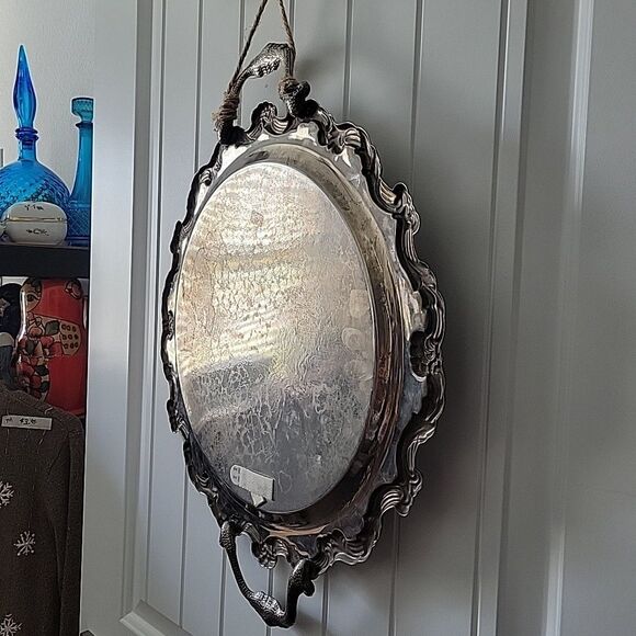 Vintage Chalk Board Menu Board Silverplate Tray Platter 22" x 17" w hanger - Picture 10 of 14